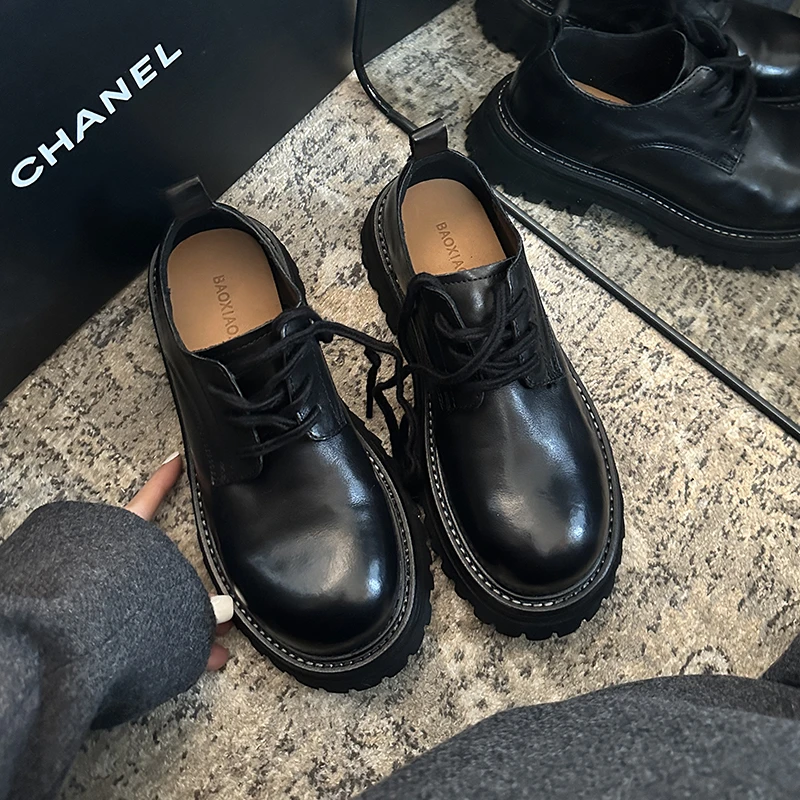 BAO/宝小姐大头方跟厚底复古英伦风牛皮鞋700-17