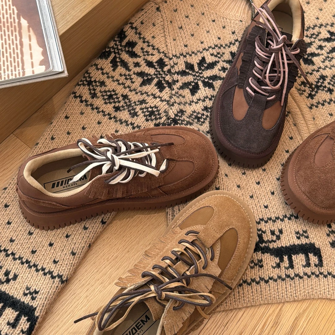 BAO/宝小姐2024复古流苏韩版拼色厚底百搭时尚休闲鞋7800-1190