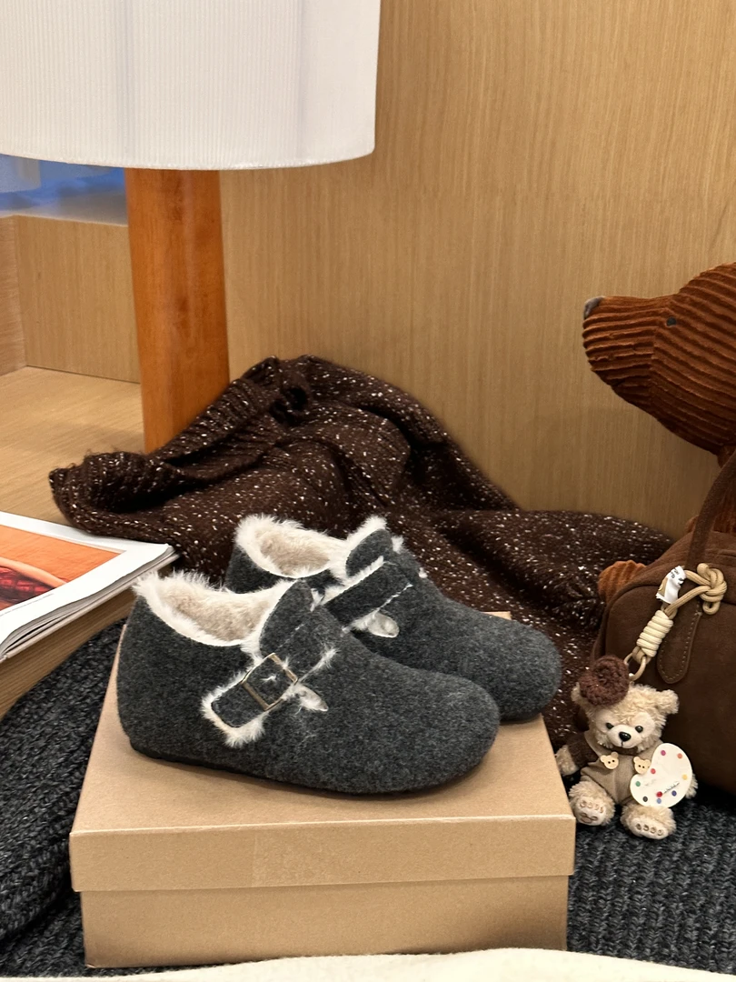 BAO/宝小姐FL2024冬季韩版加绒简约休闲保暖时尚百搭勃肯鞋058-86