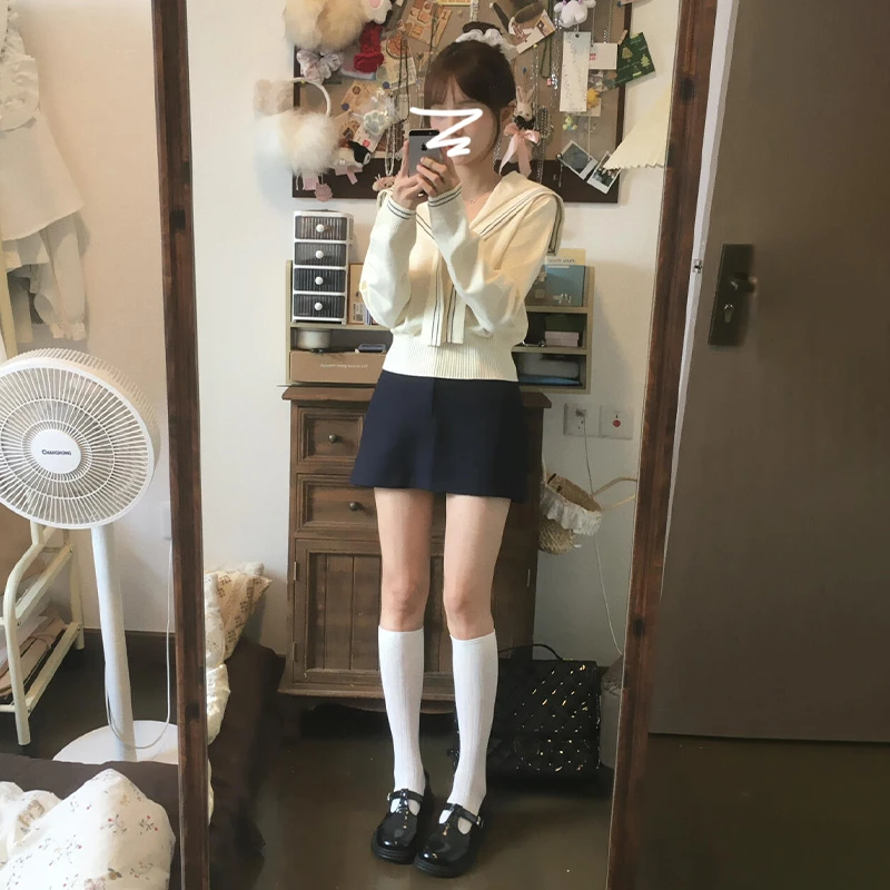 学院风海军领针织衫女2025新款早秋季毛衣洋气内搭韩系上衣6707