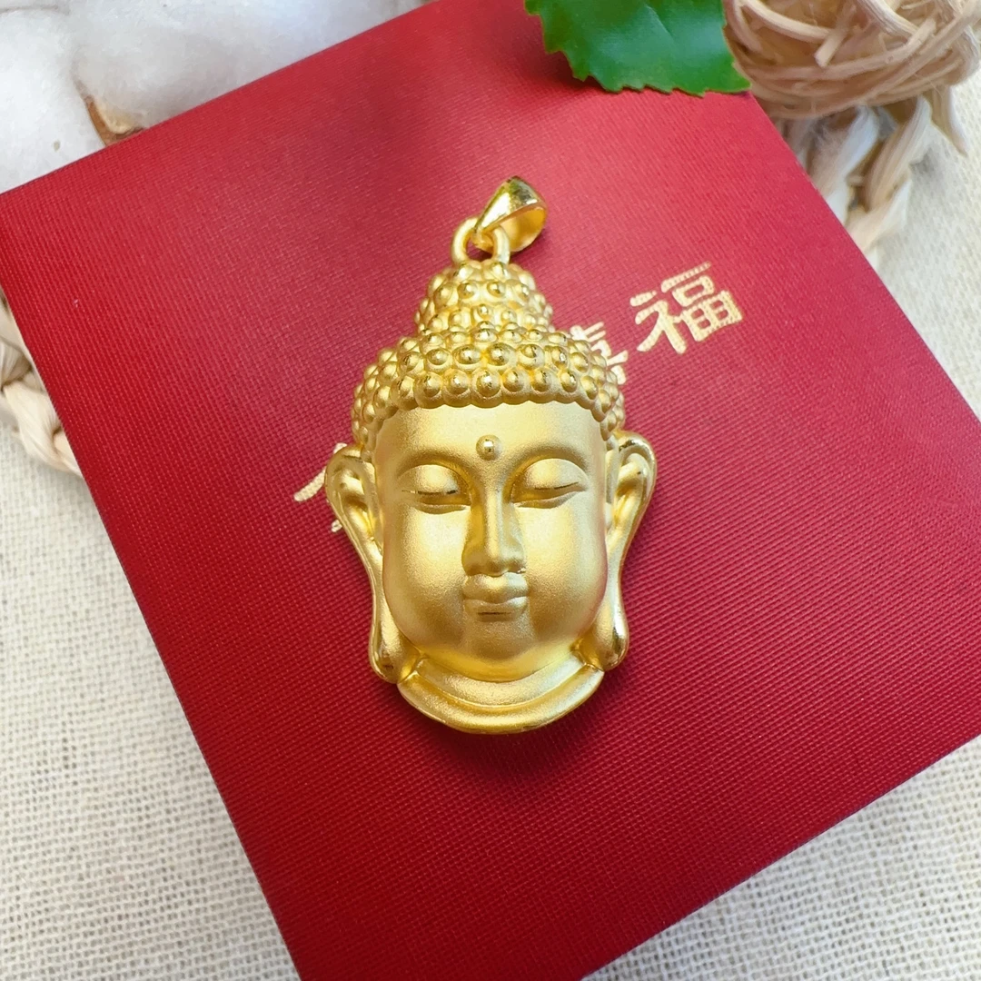 足金999双面佛头3D工艺手工精美精品挂坠复古平安
