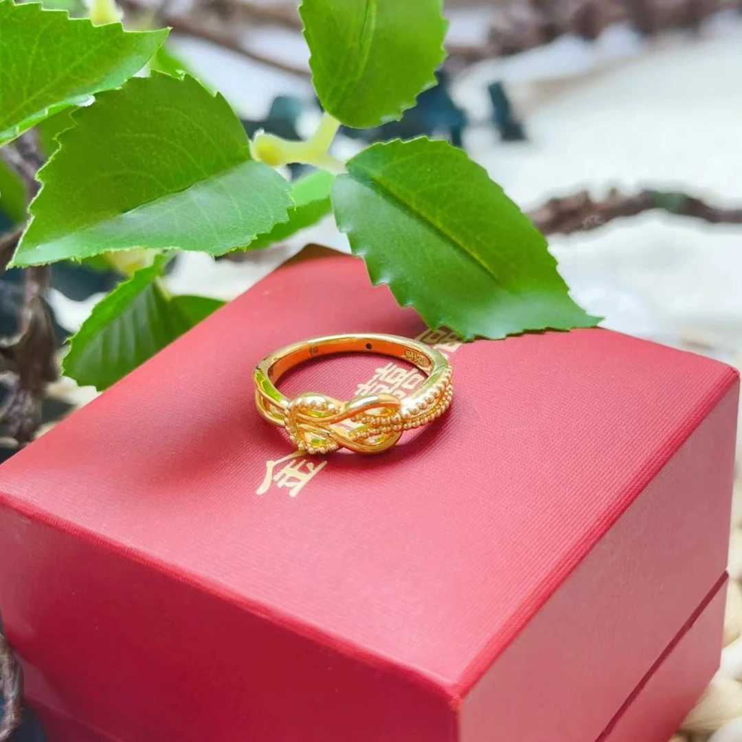 足金999环环相扣戒指5D工艺/固口/厚壁中空精美轻奢气质JZ