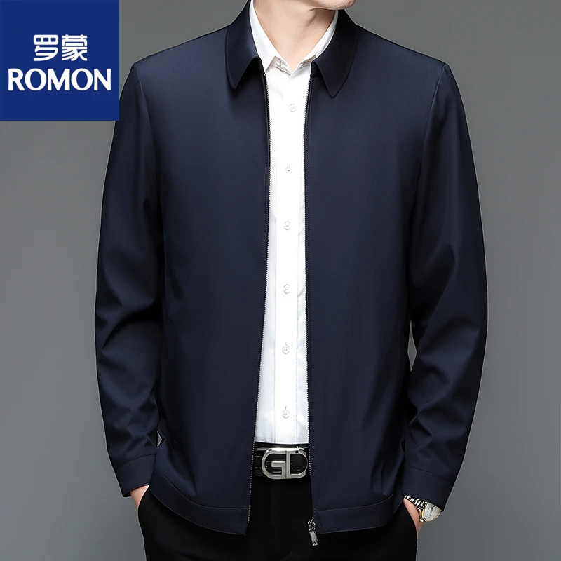 Romon/罗蒙爸爸装春秋季男装中老年休闲行政夹克外套翻领商务装