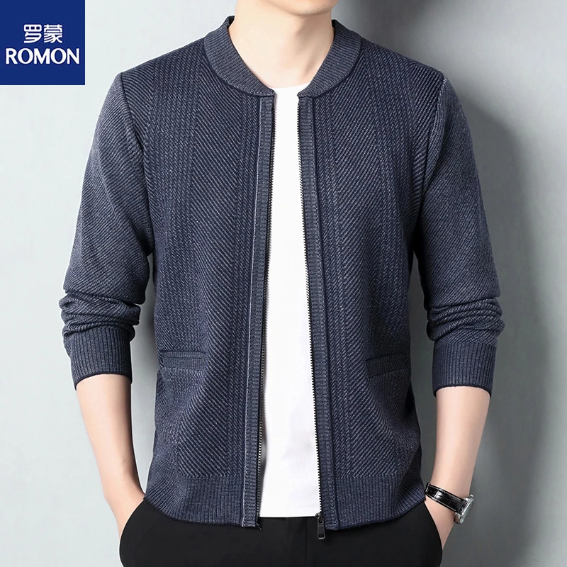Romon/罗蒙男士春秋季针织开衫棒球领休闲秋冬季毛衣外套商务