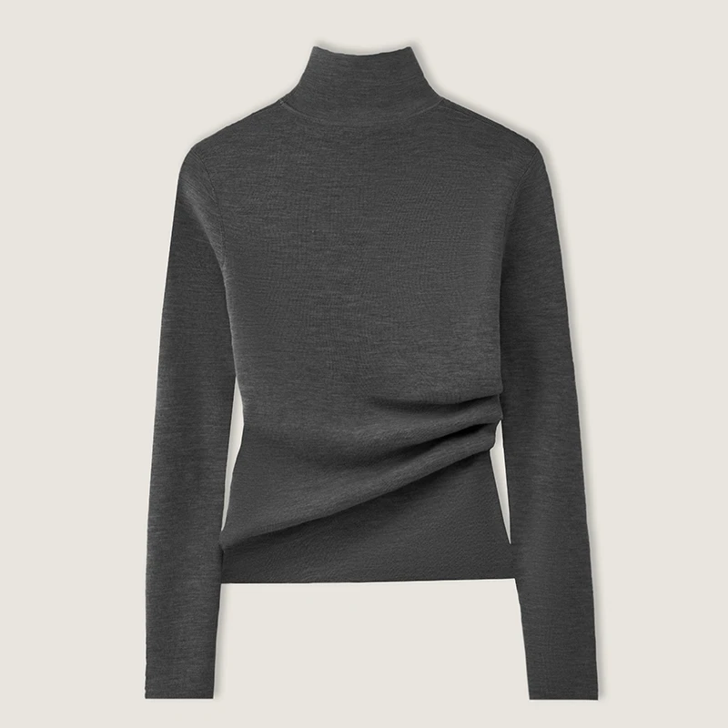 【黑天鹅单层领】诗诗同款120S超密60支扬子纱100%精纺绵羊毛女打底