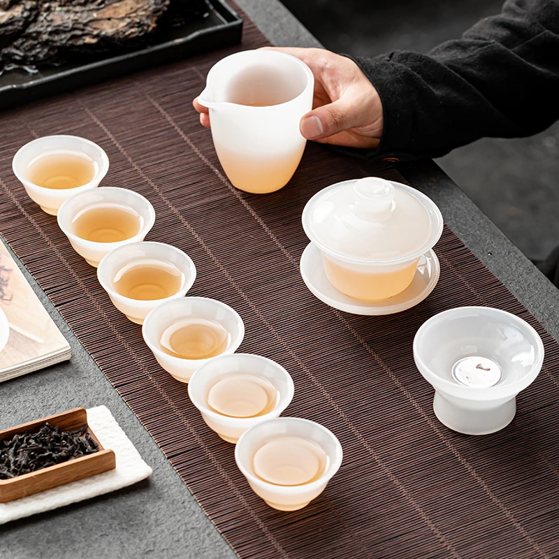 琉璃茶具套装简约创意家用办公室主人杯斗笠杯过滤泡茶器茶杯盖碗