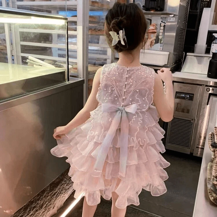 儿童演出服中国风女童中小童夏季洋气小女孩蓬蓬纱裙子