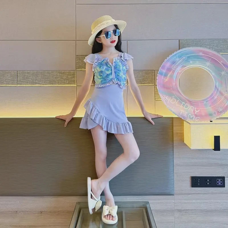 2025夏季新款儿童泳衣高级感女大童游泳裙洋气甜美女孩泳装公主风