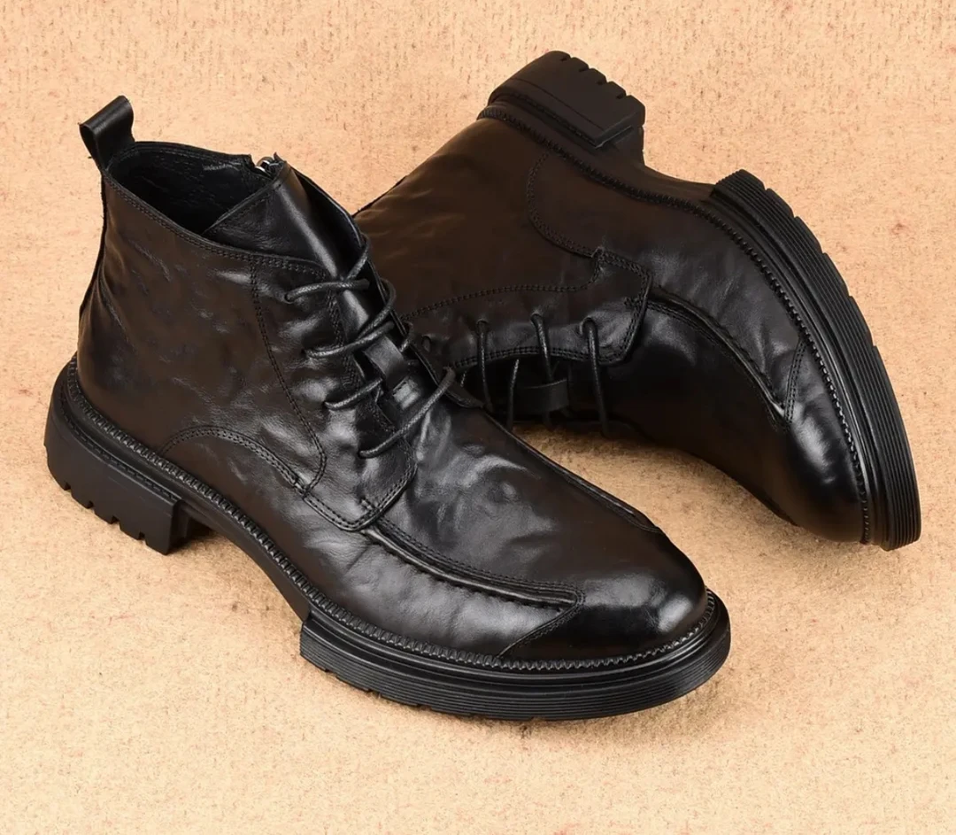 男士皮靴秋冬加绒高帮拉链短靴马丁靴厚底增高商务工装靴男靴皮鞋