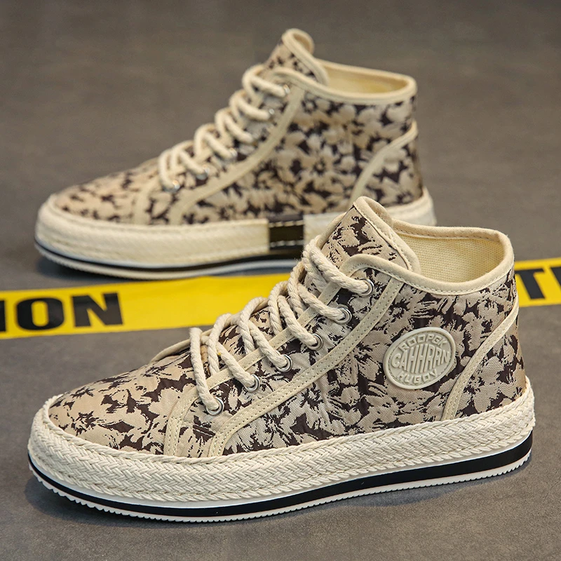 潮流休闲高帮鞋百搭时尚秋季男鞋透气帆布鞋男款学生板鞋2023新款