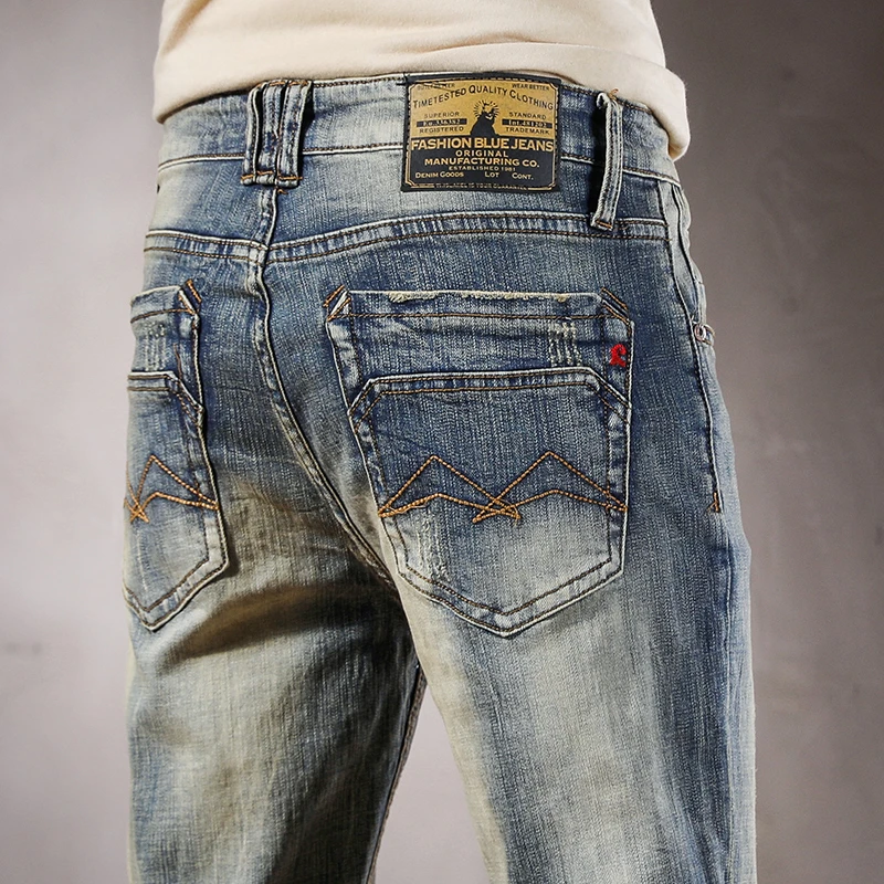 爆款高端美式复古水洗男士直筒弹力牛仔裤2024新款夏季常规长裤