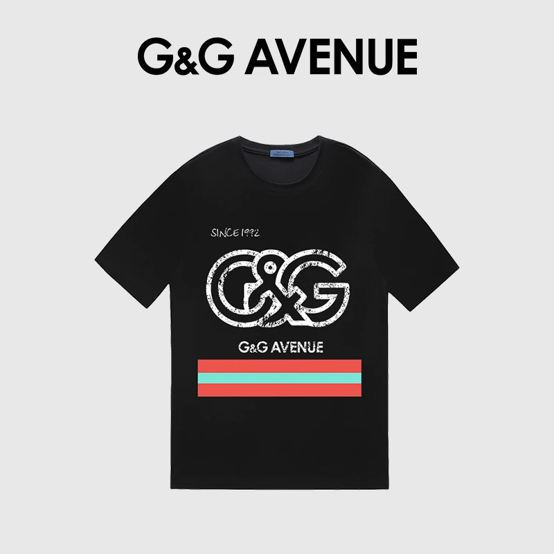 G&GAVENUE夏季潮牌短袖T恤男纯棉轻奢简约圆领打底衫出游情侣短袖