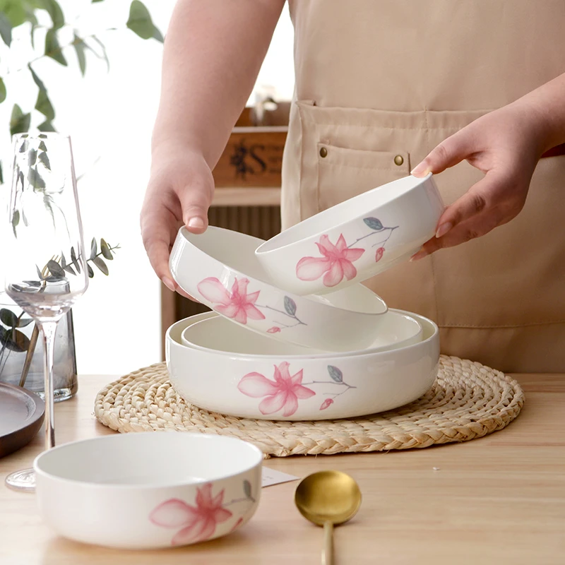 睡美人精美骨质瓷窝盘微波炉陶瓷盘家用加深菜盘汤盘饭盘圆形碟子