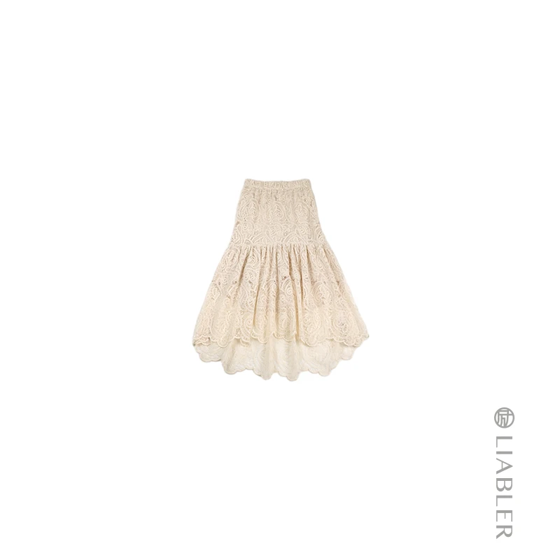 LIABLER/励【挂霜樱】2024春夏复古蕾丝绣花斜摆半裙 LSS24520H