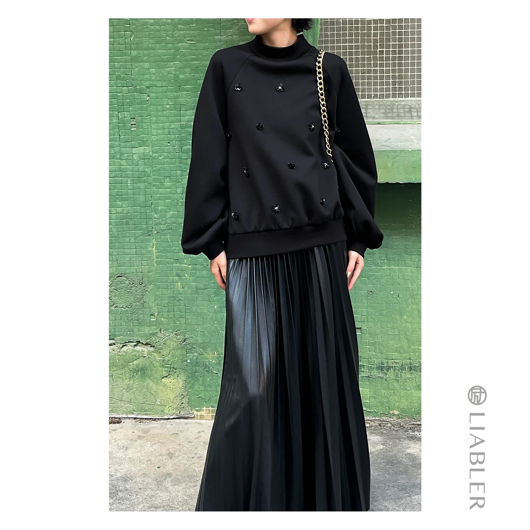 LIABLER/励【落花时节】2024秋冬设计感亮片花立领上衣 LAW24134J