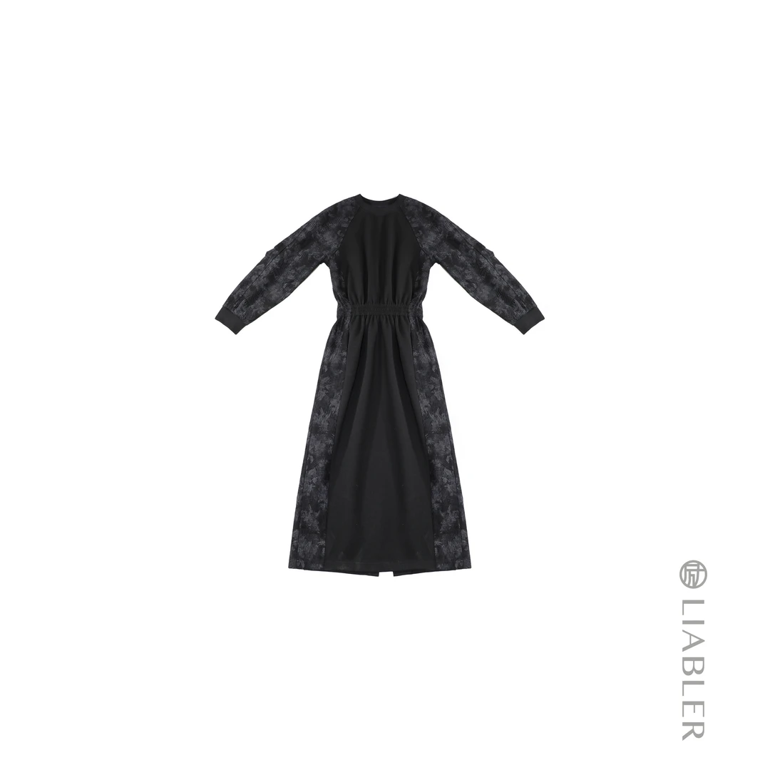 LIABLER/励【烟雨花谧】2024秋冬拼接立体提花收腰连衣裙 LAW24234D