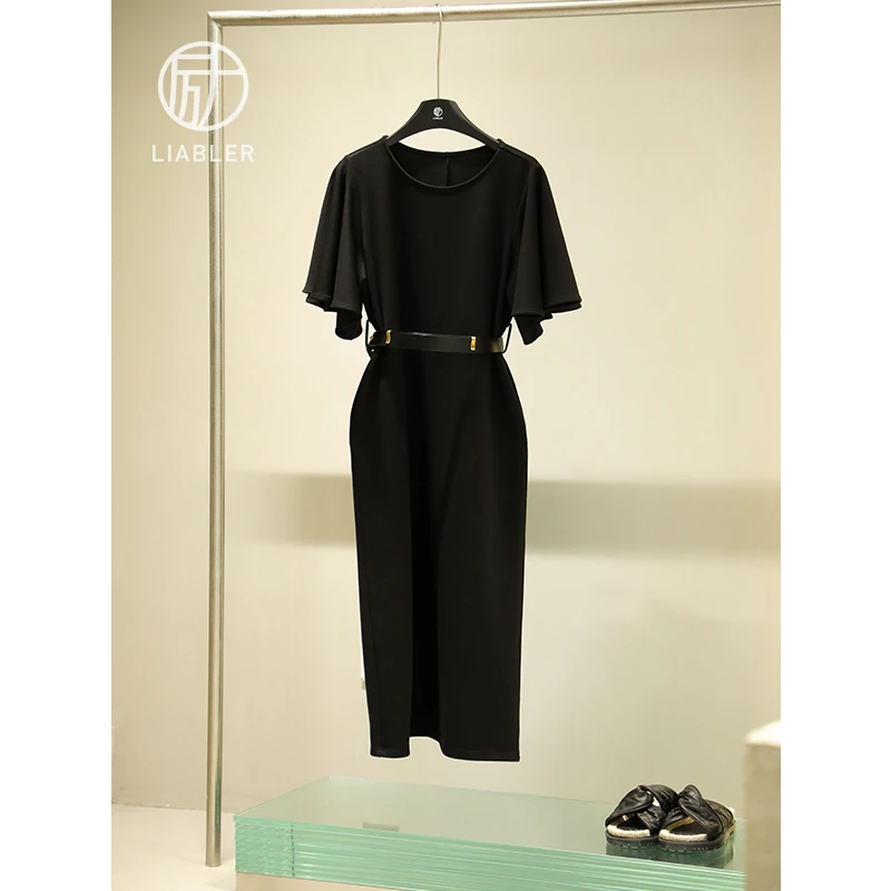 LIABLER/励  优雅女人味收腰蝴蝶袖连衣裙A229（长120cm）