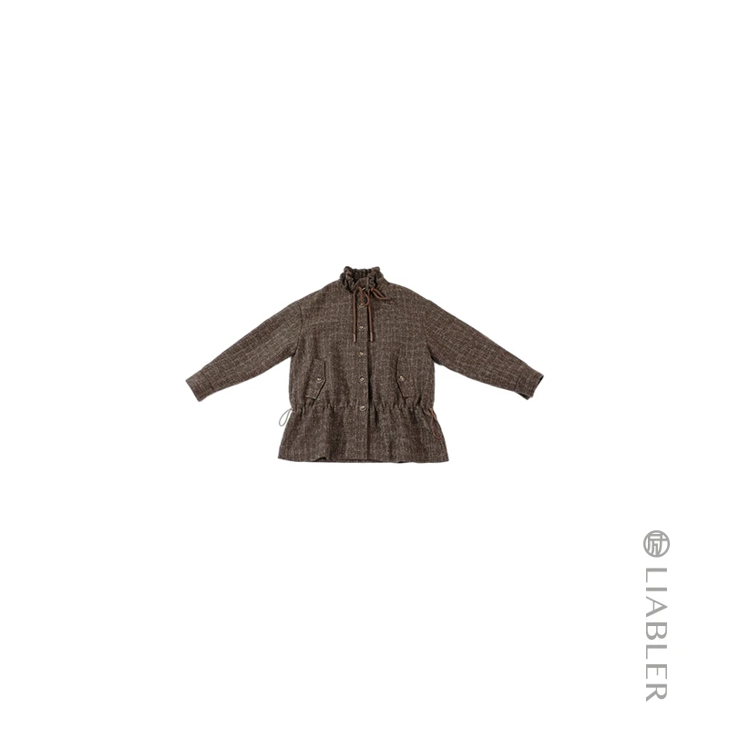 LIABLER/励【晚霞轻织】2024秋冬复古肌理感格子抽绳上衣 LAW24046J