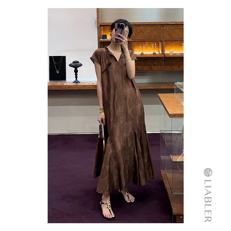 LIABLER/励【芍药】2024春夏气质鱼尾宽松显瘦连衣裙 LSS24440D