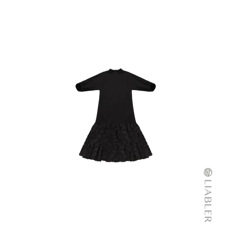 LIABLER/励【醉花影】2024秋冬针织拼接阔摆长款连衣裙 LAW24025D