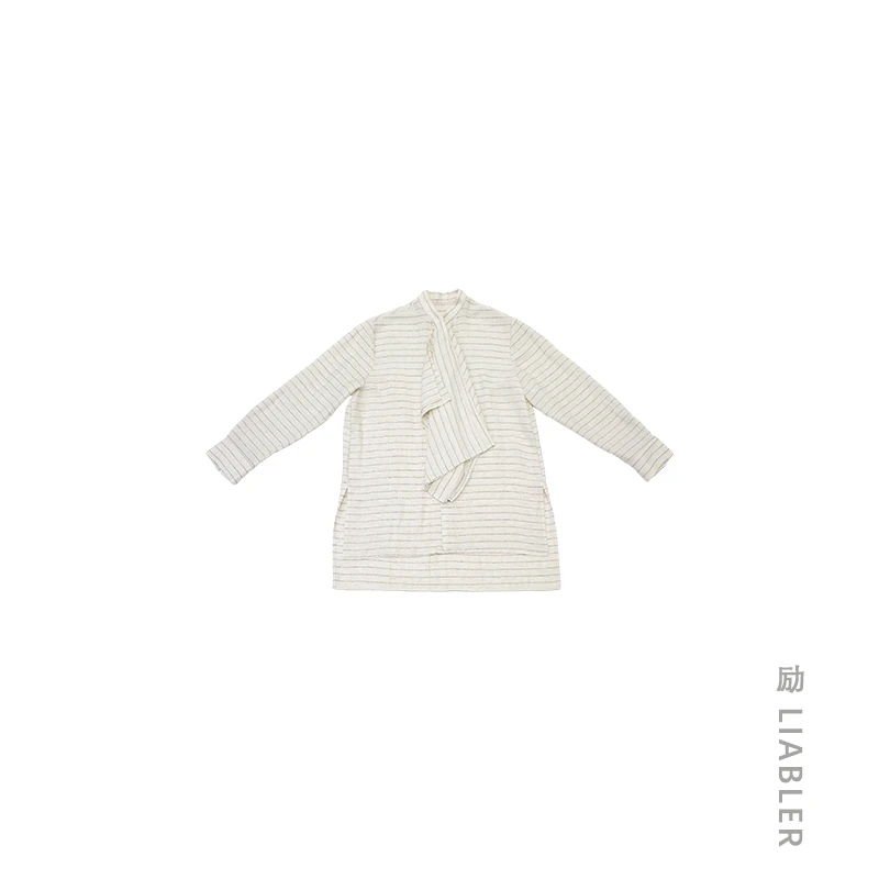 LIABLER/励【水漫声】2024早春亚麻立体飘带领条纹衬衫 LSS24813J