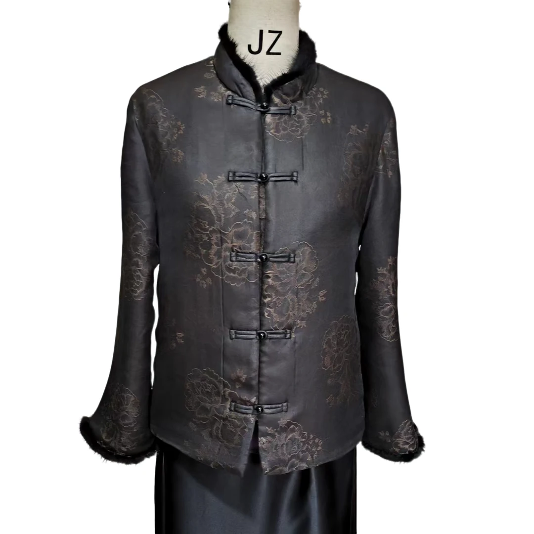 新品上市  香云纱桑蚕丝女士新中式棉服