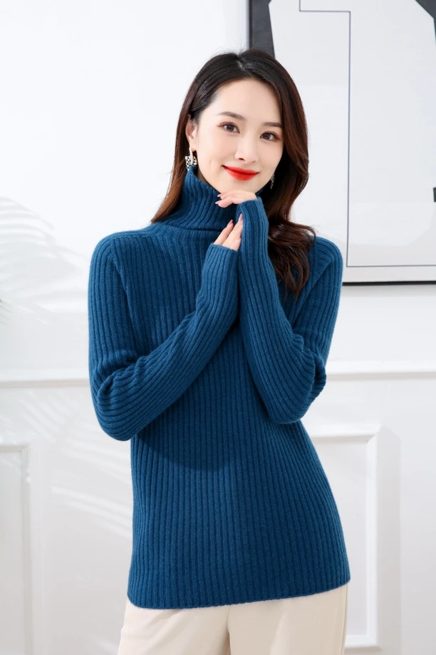 25秋冬季加厚女士高领翻领100%山羊绒修身打底衫2908