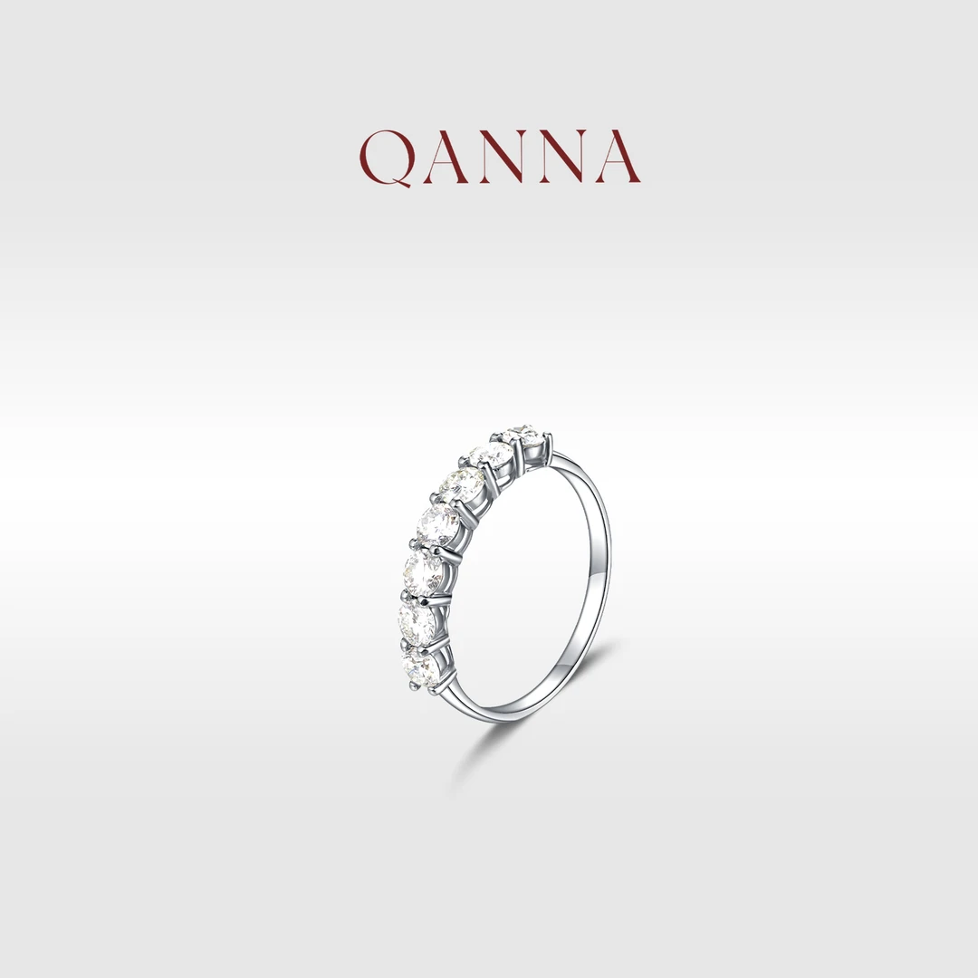QANNA【1克拉 七公主排戒】18K金经典百搭叠戴钻石戒指AS