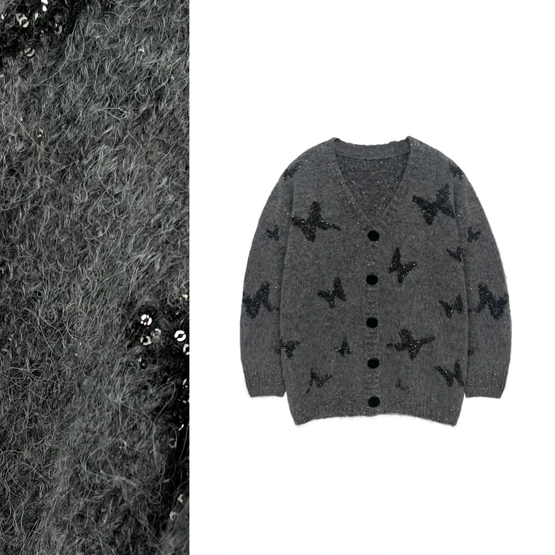 【蝴蝶系列】设计感重工马海毛毛衣女慵懒风软糯洋气秋冬针织开衫