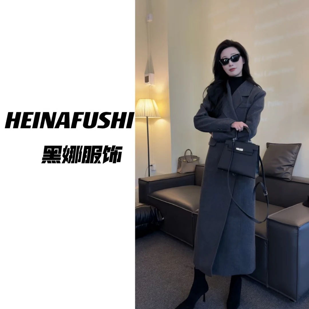 HEINA清仓【沙漏腰】长款气质显瘦大衣8006-1
