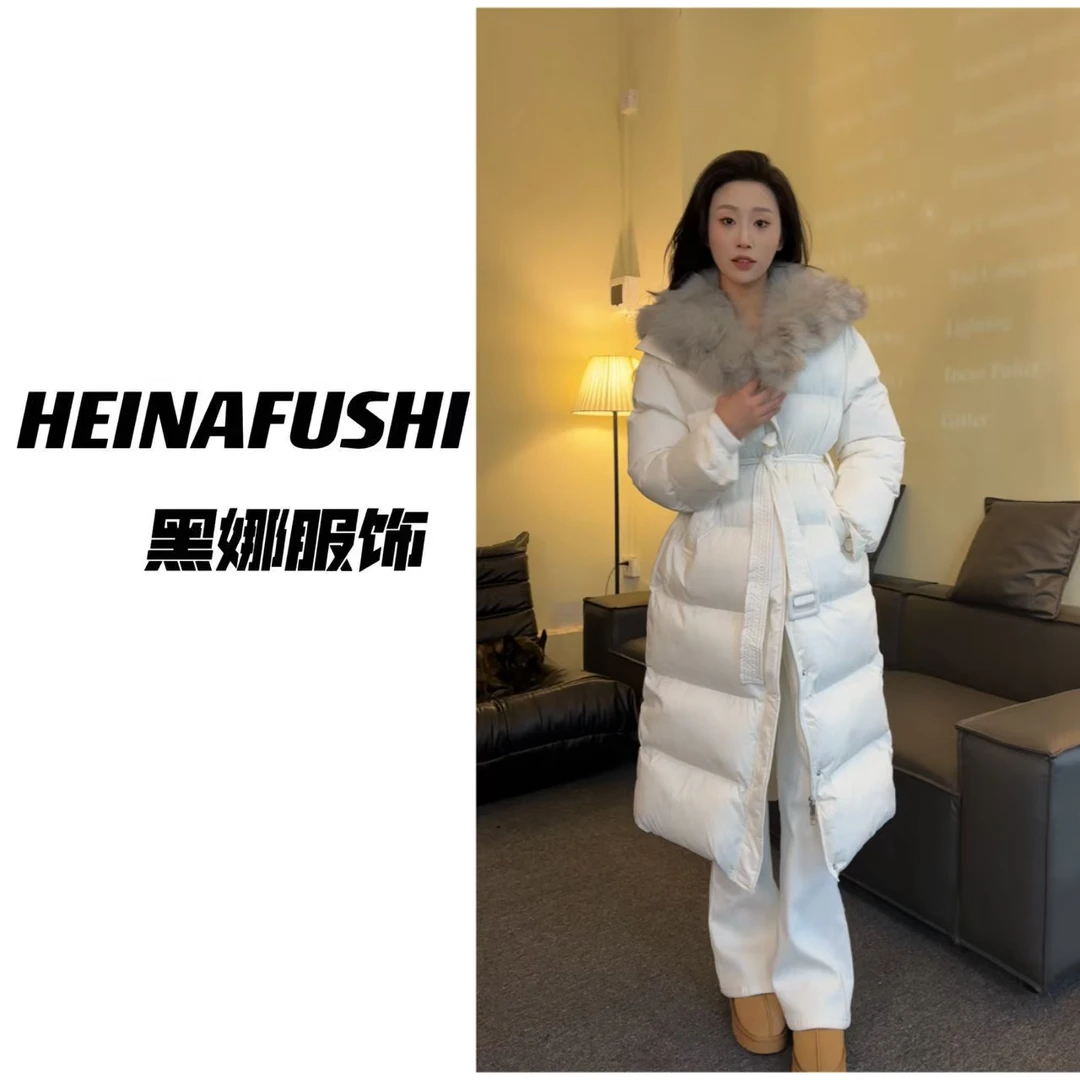 HEINA清仓【真毛棉服】可拆毛领气质长款棉服18060-5