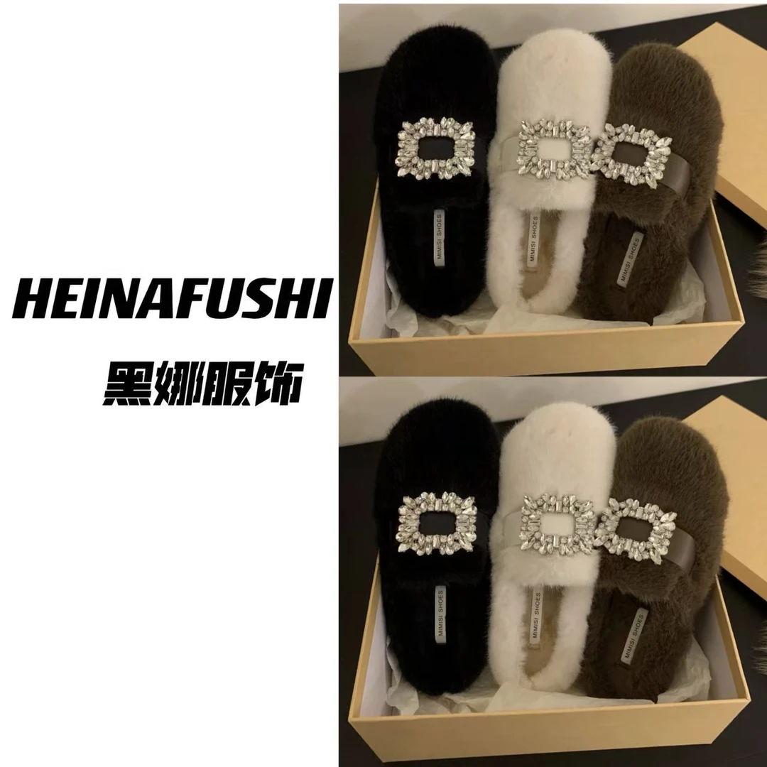 HEINA【毛毛鞋】方钻一脚蹬毛毛鞋N98-59