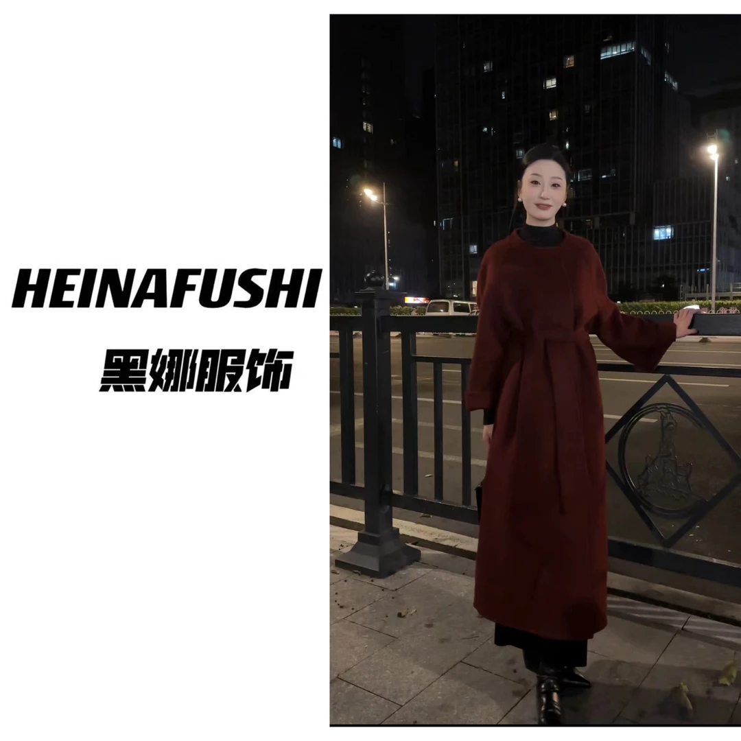 HEINA清仓【高品质大衣】无领系带大衣 632-5