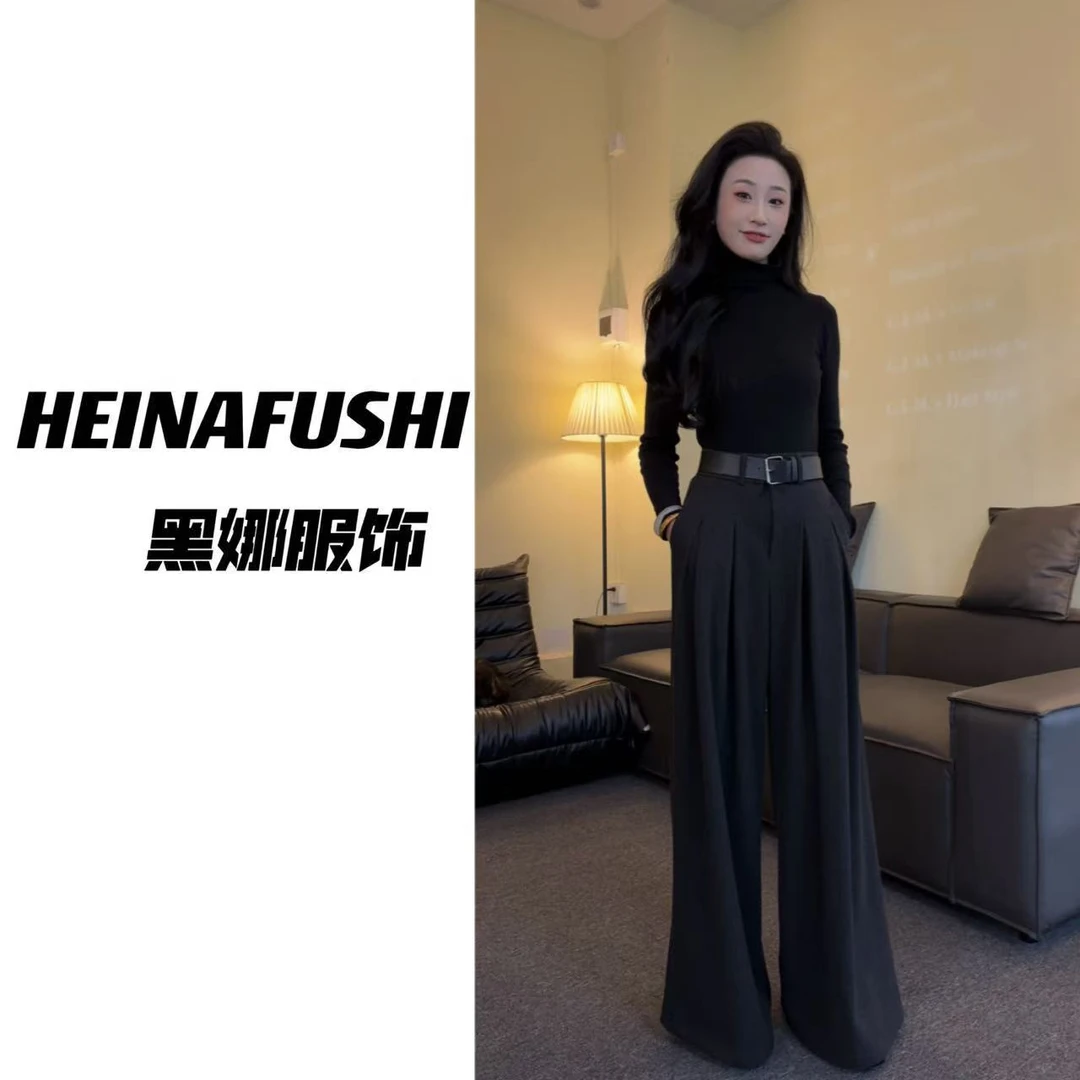 HEINA【加绒甩裤】高腰气质呢料裤9943