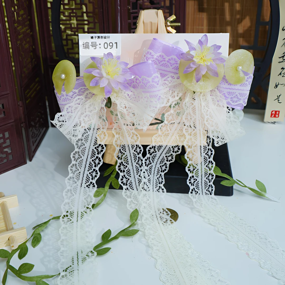 QZ-091 一朵夏莲对夹手工女童古风蝴蝶仙女超仙紫色仙气蕾丝