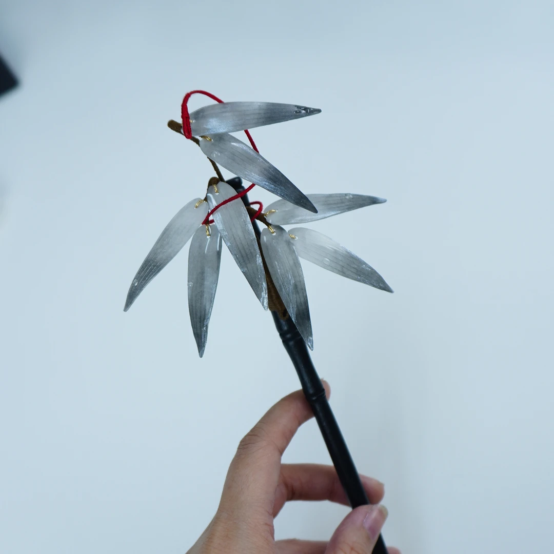 墨竹 原创热缩水墨风竹叶发簪清冷感汉服旗袍茶服汉元素发饰发簪