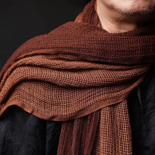 红云纱 手工薯莨染 柞蚕丝围巾 尺寸160CM*60CM 百搭围脖披肩纯色