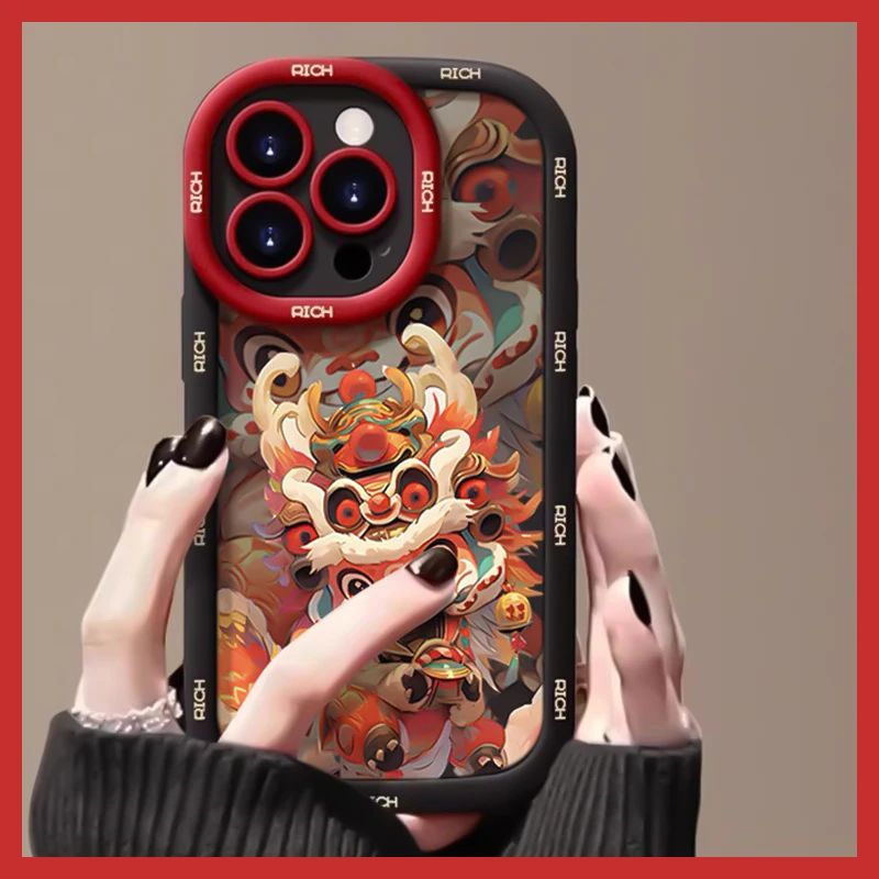 龙年新年舞狮苹果14promax手机壳iphone15全包13软胶12/11/8XS/7p
