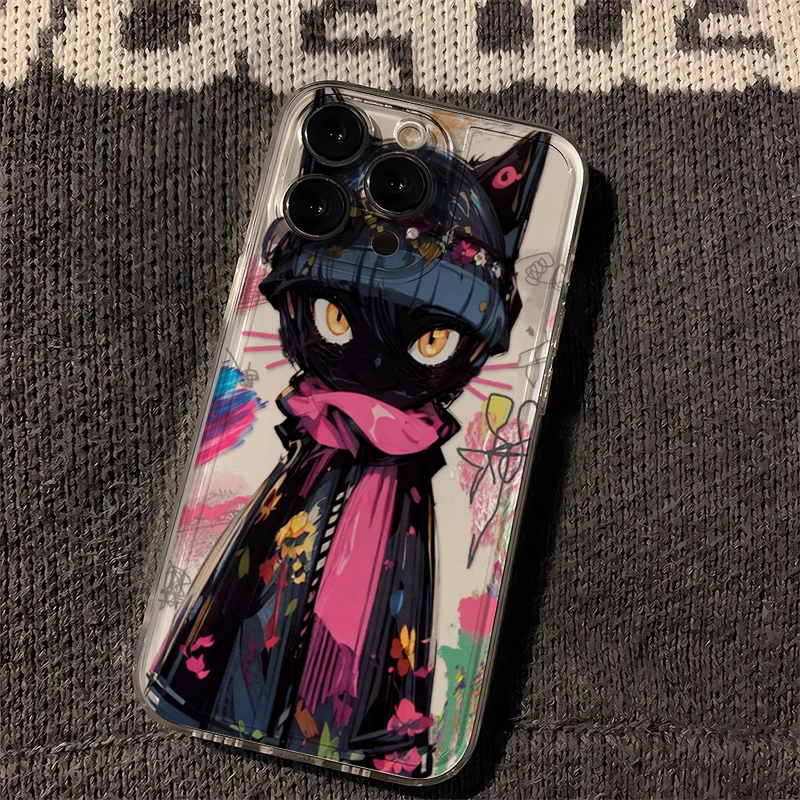 涂鸦酷猫苹果15手机壳iPhone14promax新款7/8plus软壳13/12/11/xr