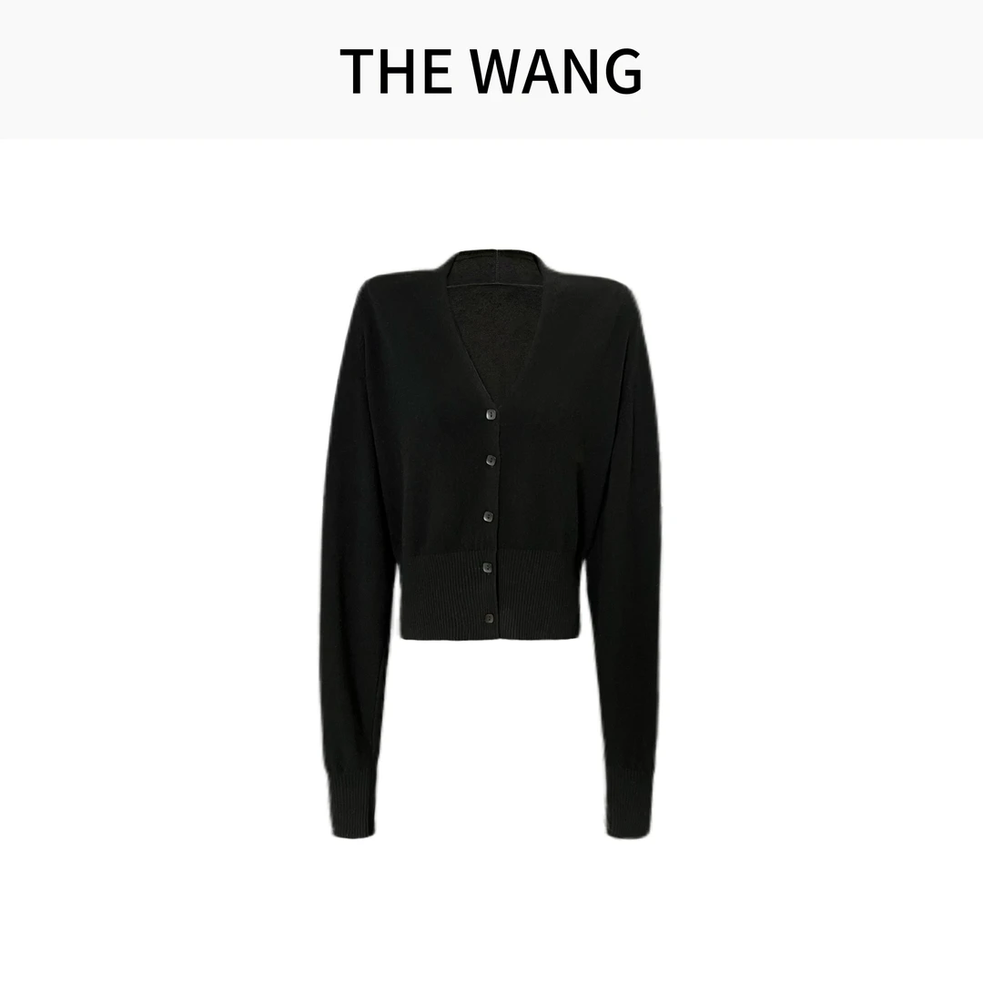 THE WANG 记忆拼图 小立领极简小众V领薄款羊毛衫