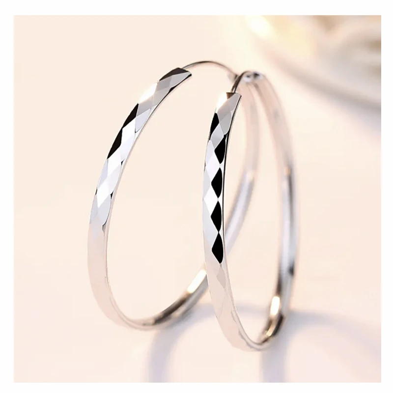 925银耳饰 棱形洋气耳圈耳环女气质高级感大圆形素圈圈耳饰秋冬