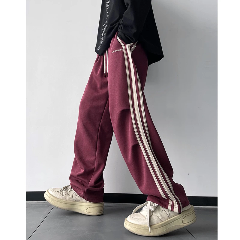 裤子男秋季条纹卫裤宽松直筒美式休闲裤ins潮牌潮流伞兵运动长裤