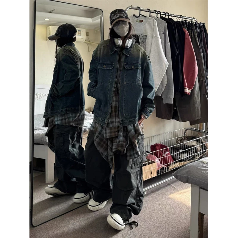 2024美式复古潮牌高级感小众做旧水洗工装牛仔外套男休闲百搭高街
