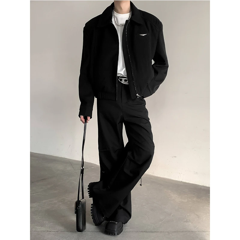 设计感时尚高档cleanfit短款夹克小众金属装饰潮流拉链呢子男外套