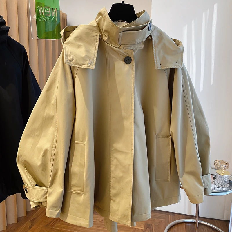高级复古时尚洋气斗篷式设计感小众宽松休闲连帽风衣外套女秋季