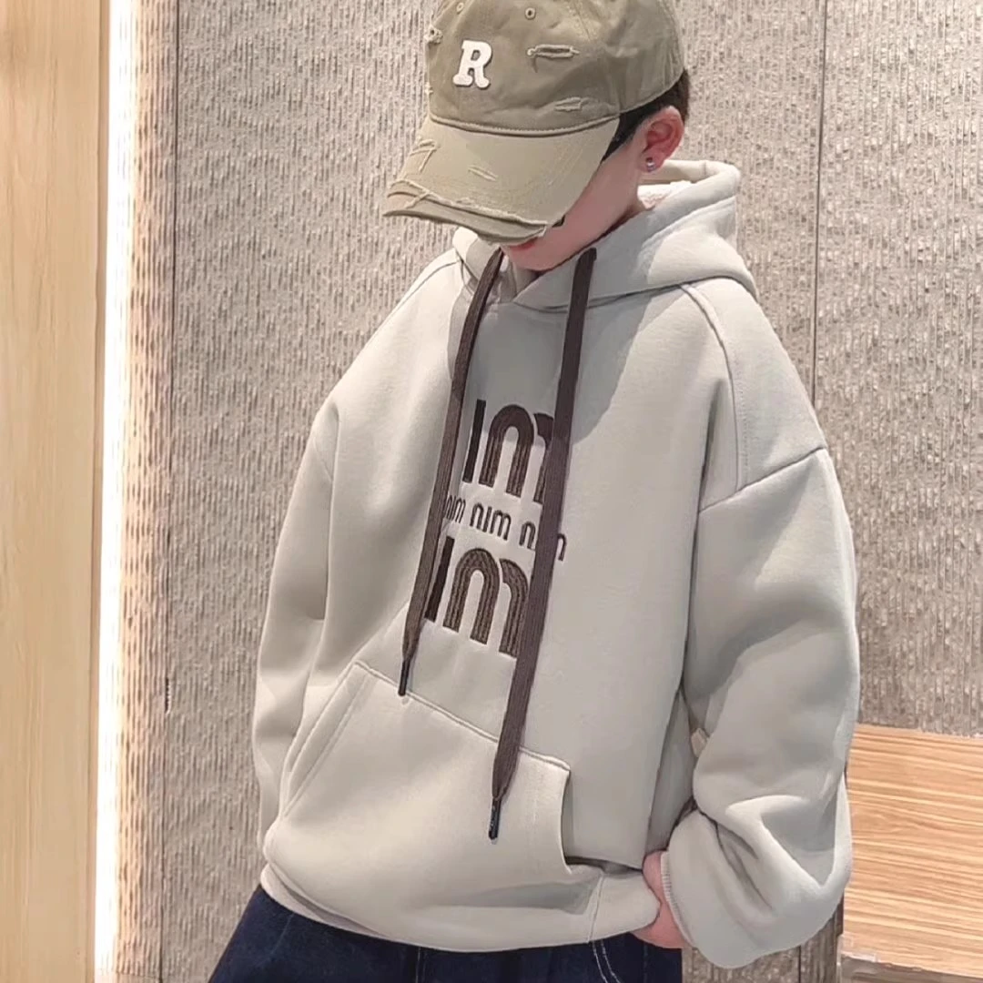 加绒儿童中大童秋冬洋气休闲加厚男孩女孩冬季韩版保暖连帽卫衣