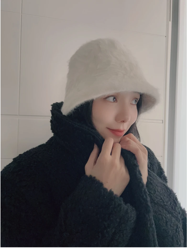 2023新款秋冬女士兔毛水桶帽网红百搭加厚大头围可戴