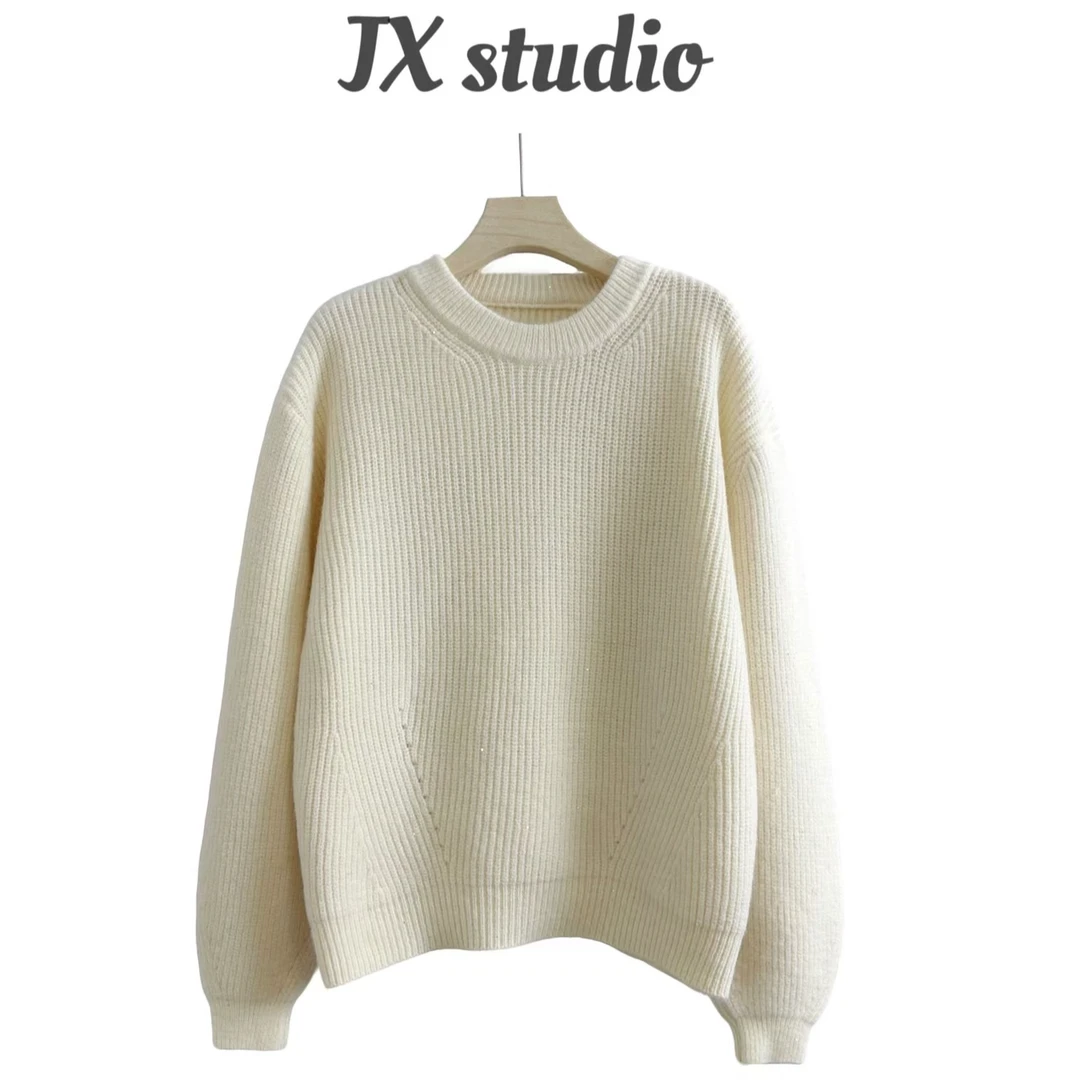 静贤【香草奶酪】冬季新款韩版百搭纯色显瘦套头毛衣