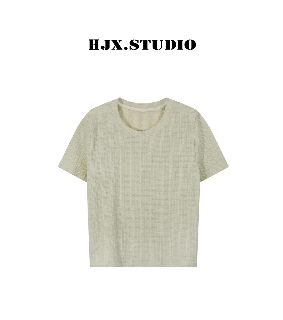 HJX【莓莓奶酪】 春夏新款时尚百搭简约肌理感纯色短袖T恤