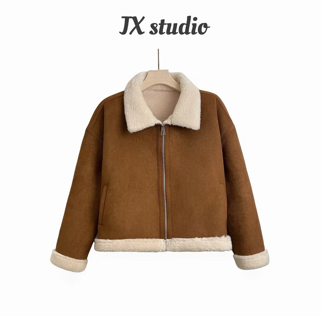 静贤【温暖沦陷】冬季新款韩版百搭拉链款皮毛一体外套